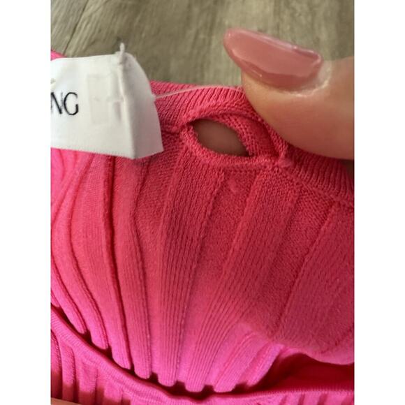 PRABAL GURUNG Striped Ribbed Bodycon Midi Dress In Pink Color Block XS - Picture 10 of 16